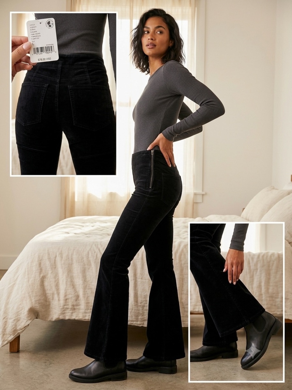 Free people Black velvet Corduroy Pants LARGE